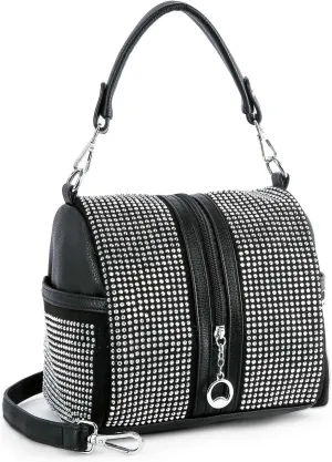 Sparkle and Shine: Women's Rhinestone Crossbody Satchel Shoulder Barrel Handbag Purse Vertical Zip Closure Bag
