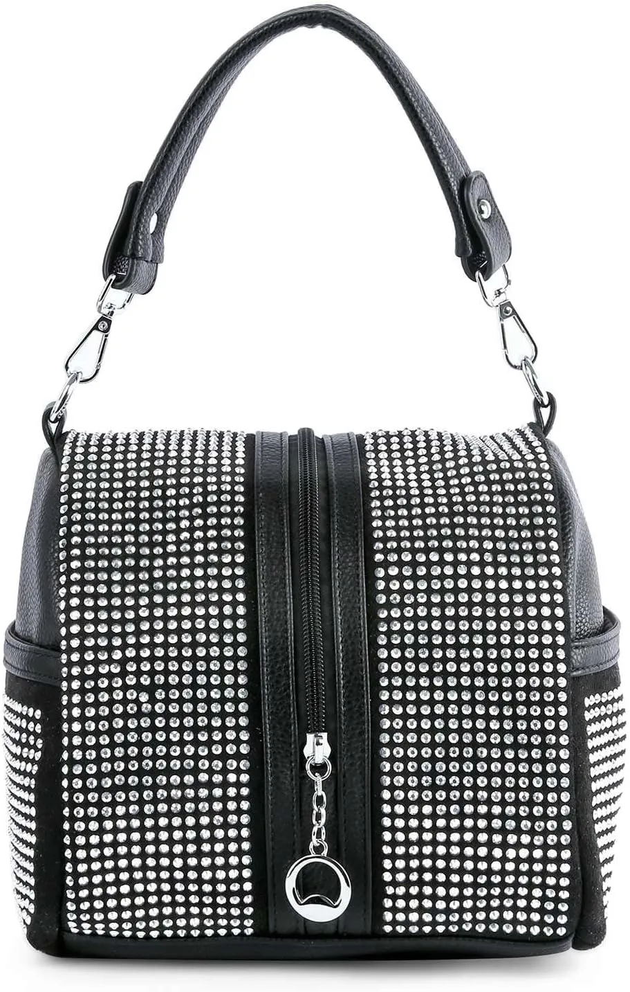 Sparkle and Shine: Women's Rhinestone Crossbody Satchel Shoulder Barrel Handbag Purse Vertical Zip Closure Bag
