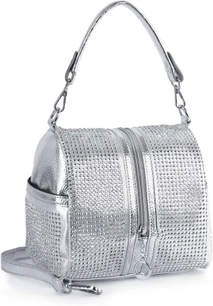 Sparkle and Shine: Women's Rhinestone Crossbody Satchel Shoulder Barrel Handbag Purse Vertical Zip Closure Bag