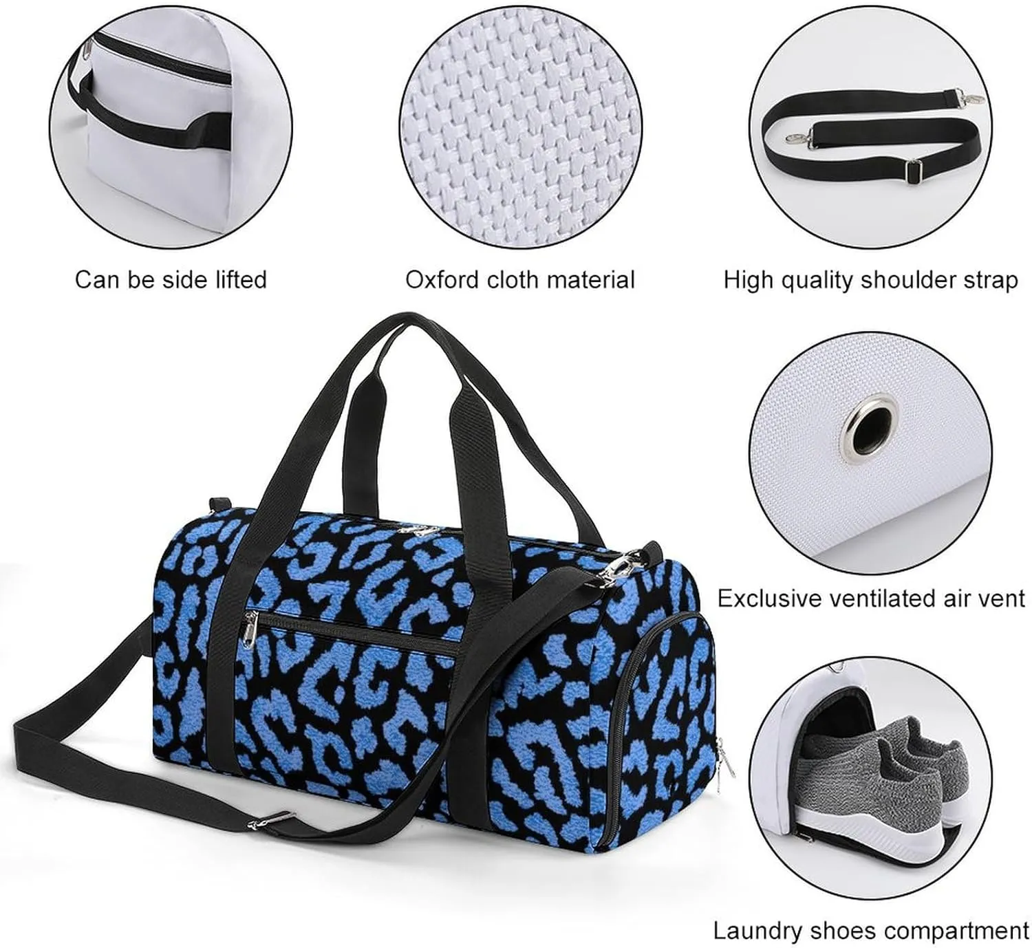 Sport Gym Duffel with Shoe Compartment Wet Pocket, Animal-prints-metallic-blue1 Shoulder Travel Bag for Women Men