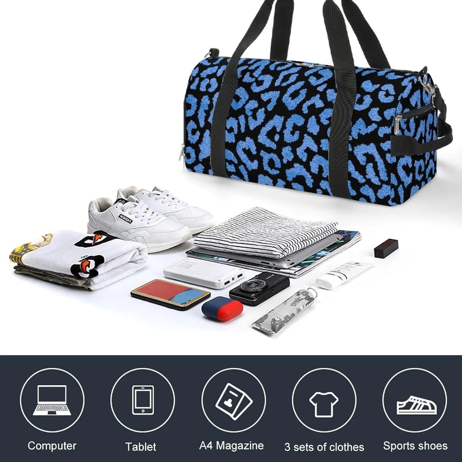 Sport Gym Duffel with Shoe Compartment Wet Pocket, Animal-prints-metallic-blue1 Shoulder Travel Bag for Women Men
