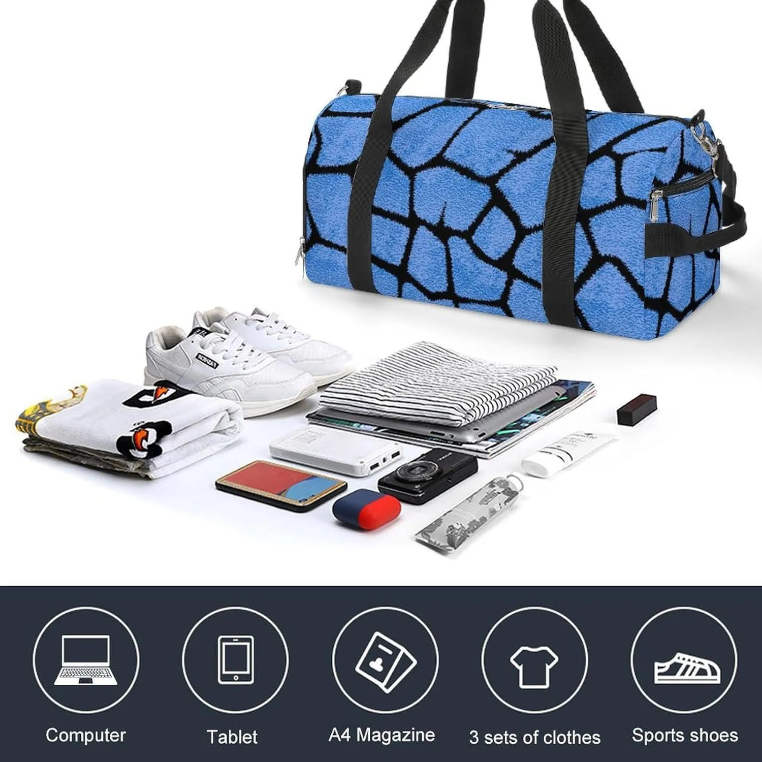 Sport Gym Duffel with Shoe Compartment Wet Pocket, Animal-prints-metallic-blue2 Shoulder Travel Bag for Women Men