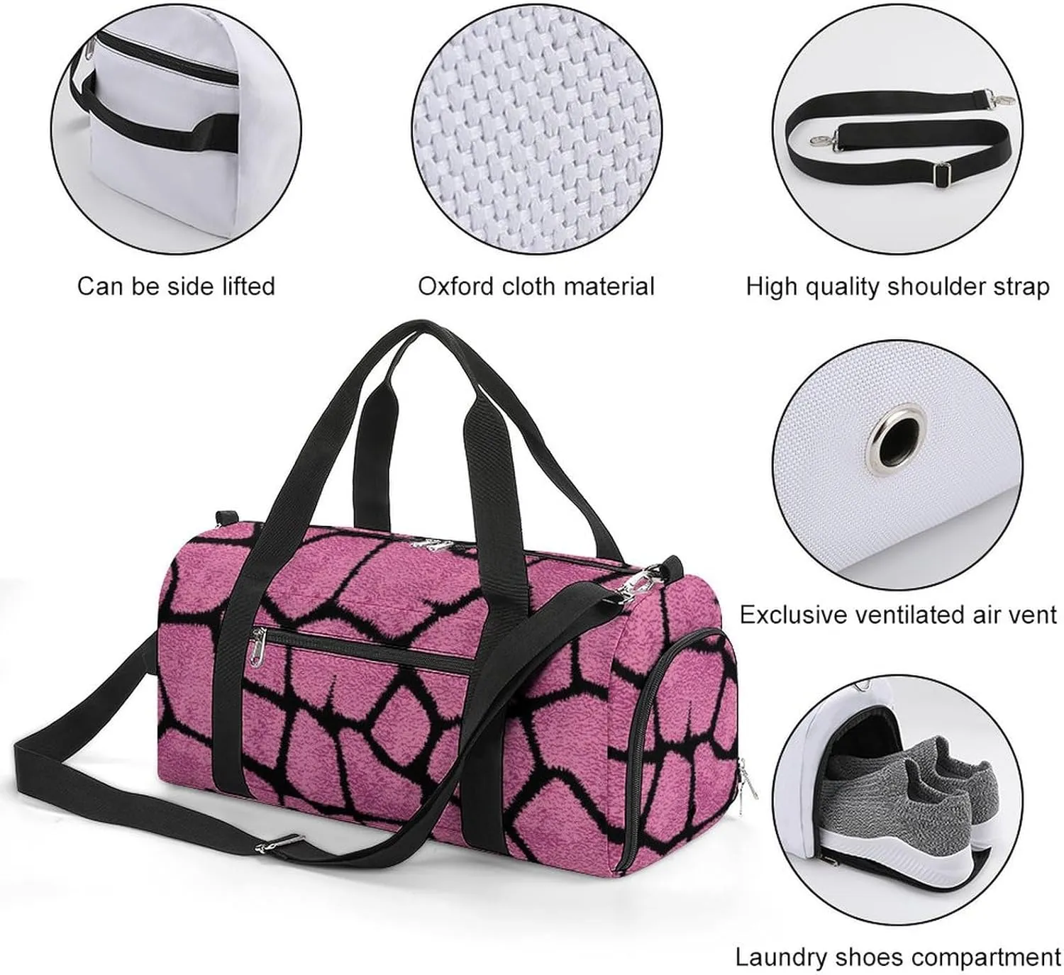 Sport Gym Duffel with Shoe Compartment Wet Pocket, Animal-prints-metallic-pink1 Shoulder Travel Bag for Women Men