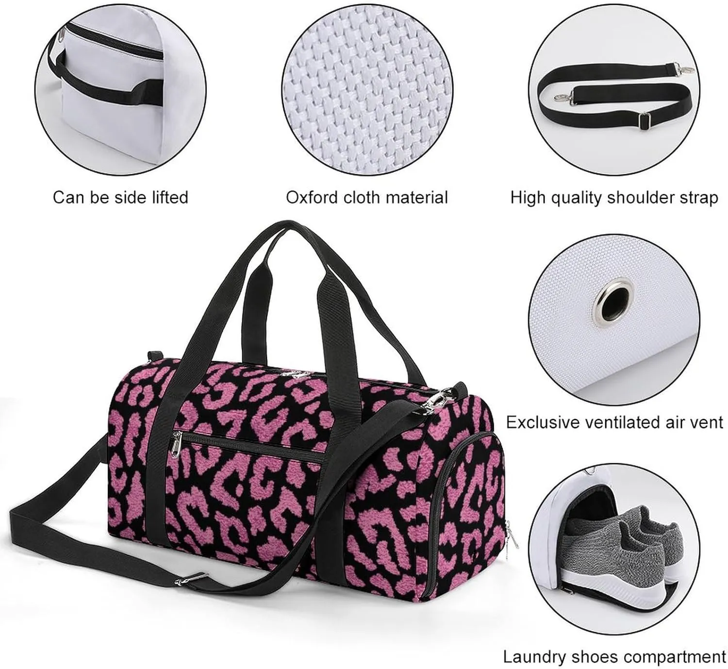Sport Gym Duffel with Shoe Compartment Wet Pocket, Animal-prints-metallic-pink3 Shoulder Travel Bag for Women Men, style-1