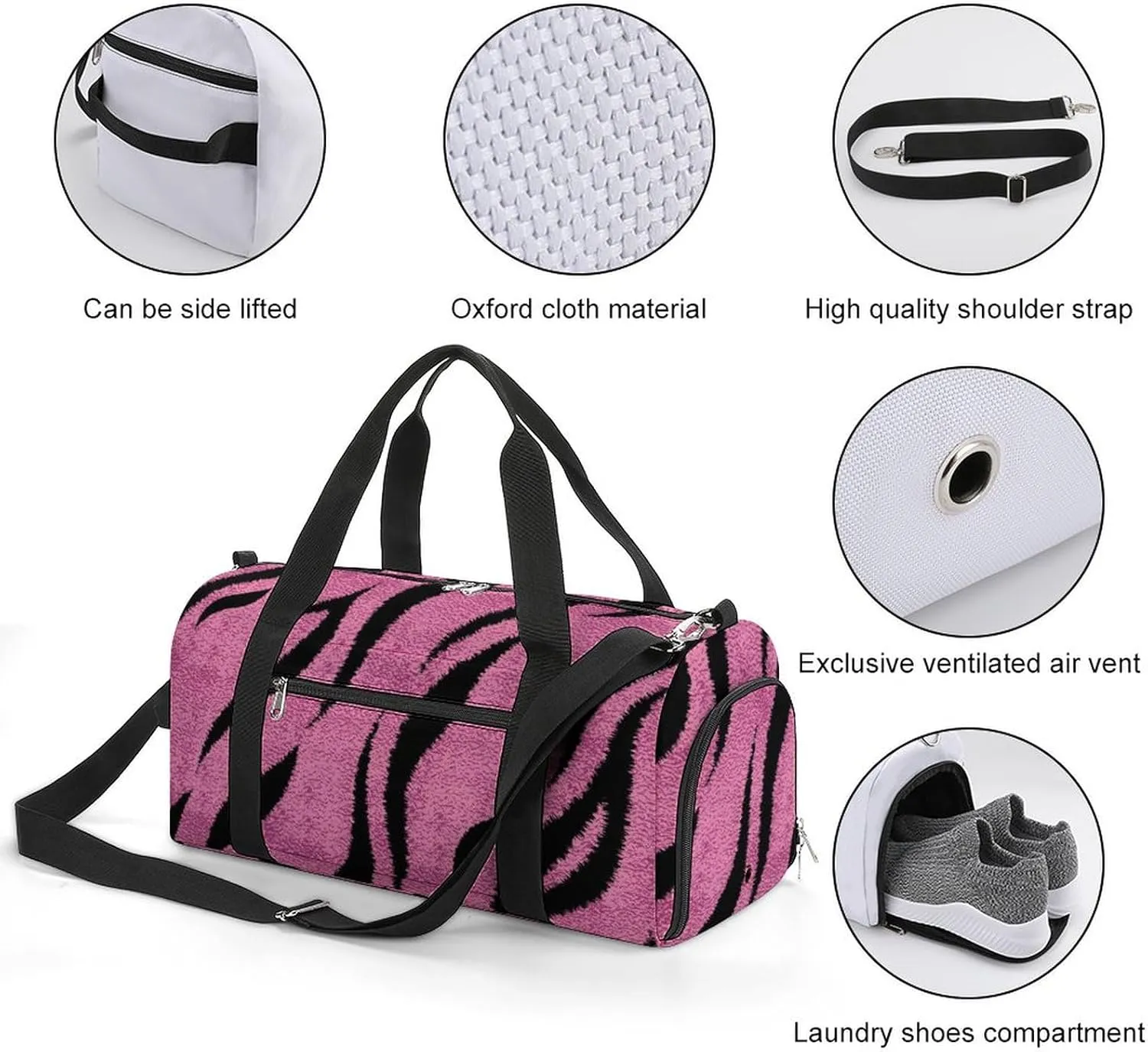 Sport Gym Duffel with Shoe Compartment Wet Pocket, Animal-prints-metallic-pink4 Shoulder Travel Bag for Women Men