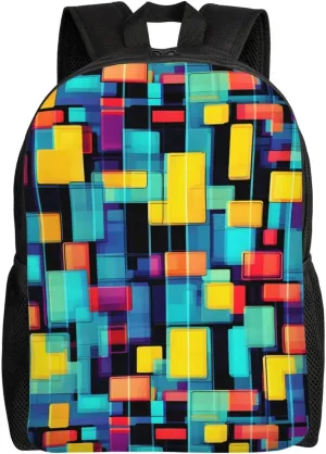 Square Geometry Diagram Large Capacity Adjustable Shoulder Strap Laptop Bag, Men'S And Women'S Sports Travel Backpacks