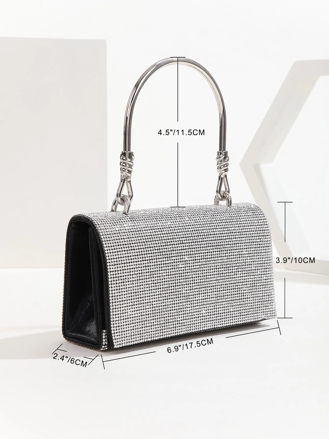 Square Handle Rhinestone Evening Party Clutch Bag