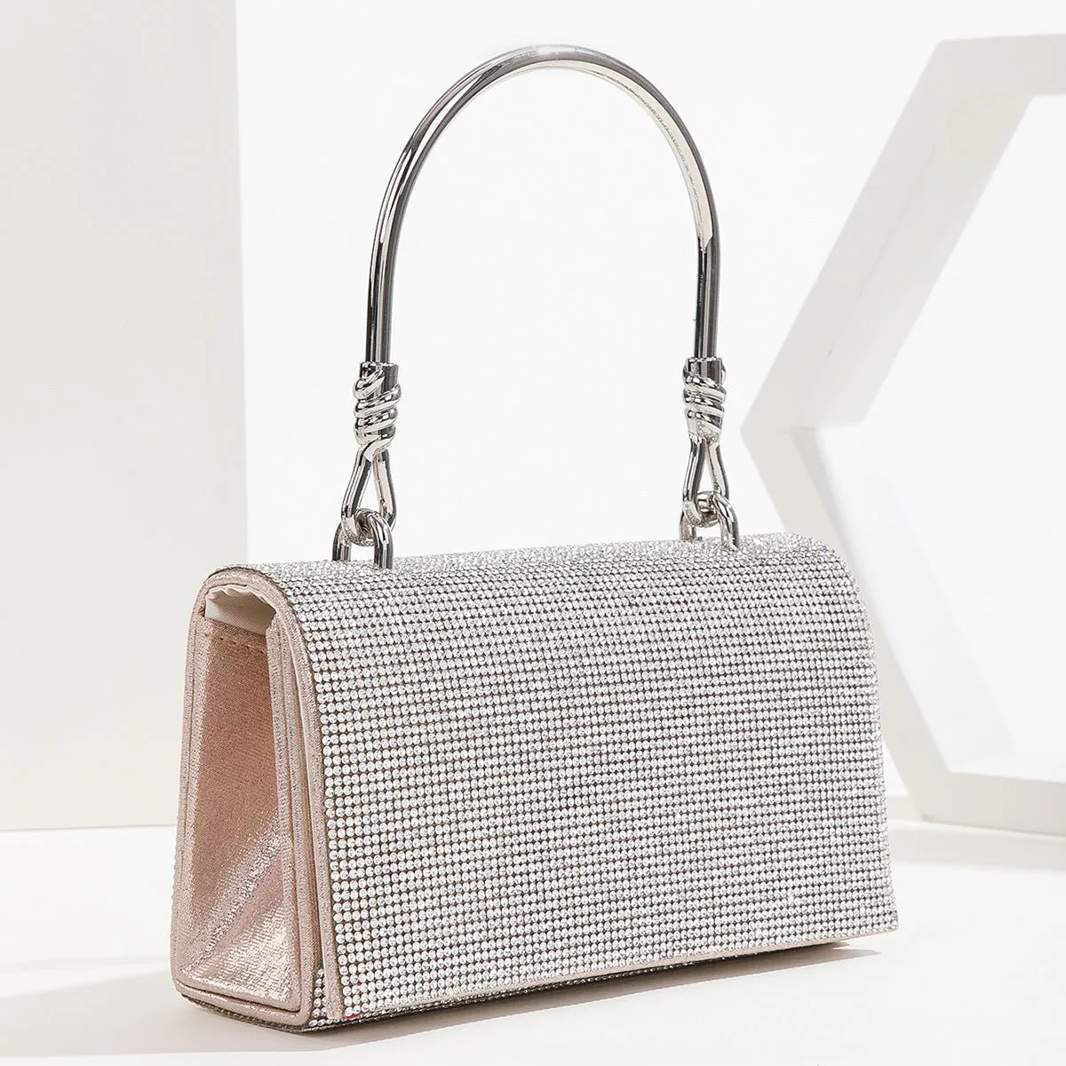 Square Handle Rhinestone Evening Party Clutch Bag