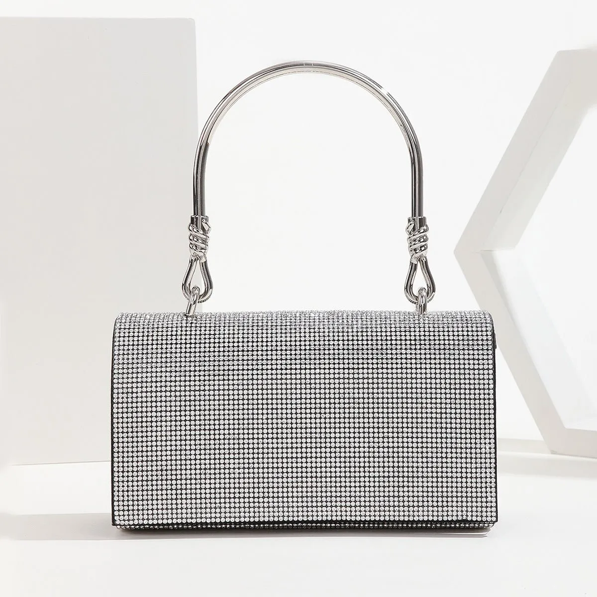 Square Handle Rhinestone Evening Party Clutch Bag