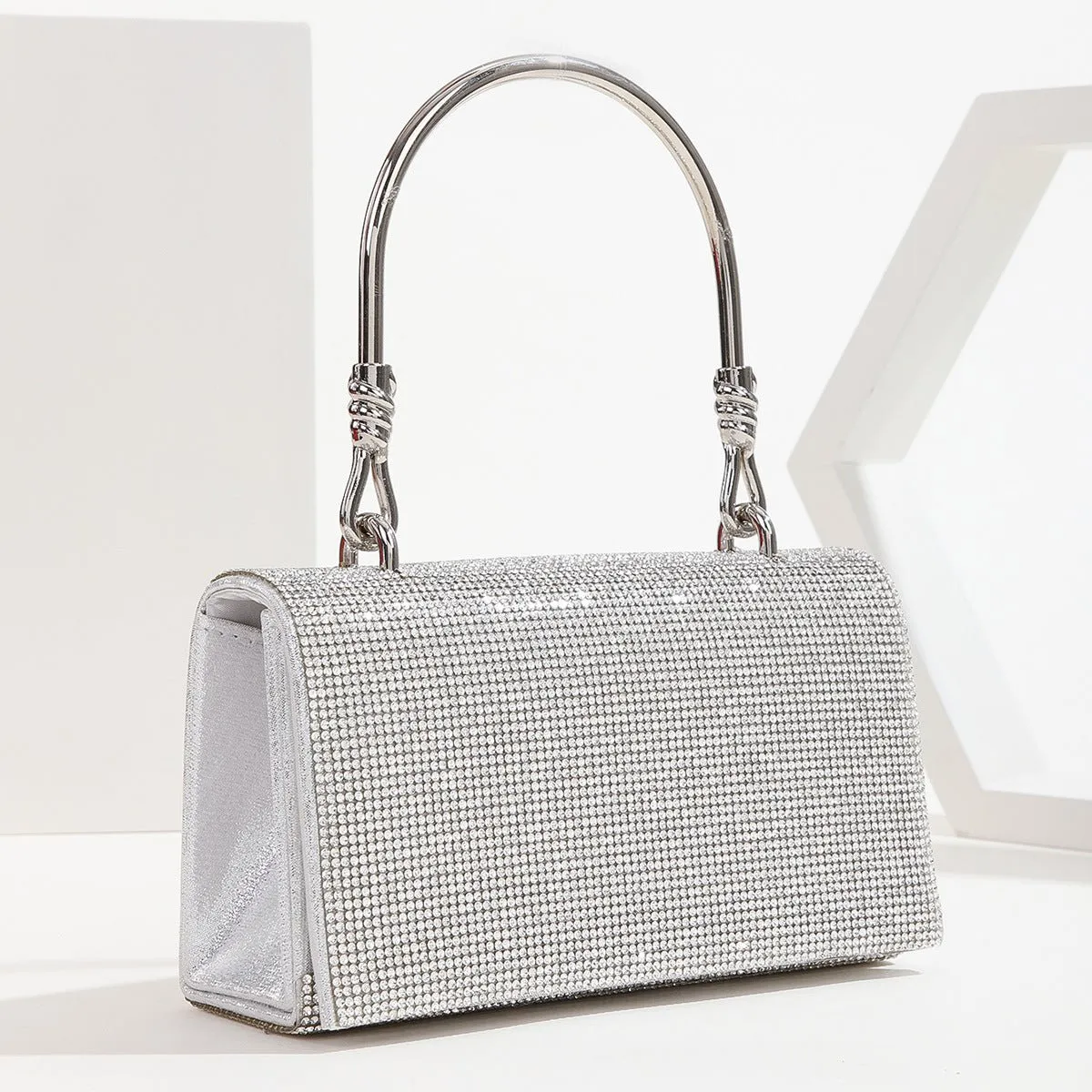 Square Handle Rhinestone Evening Party Clutch Bag