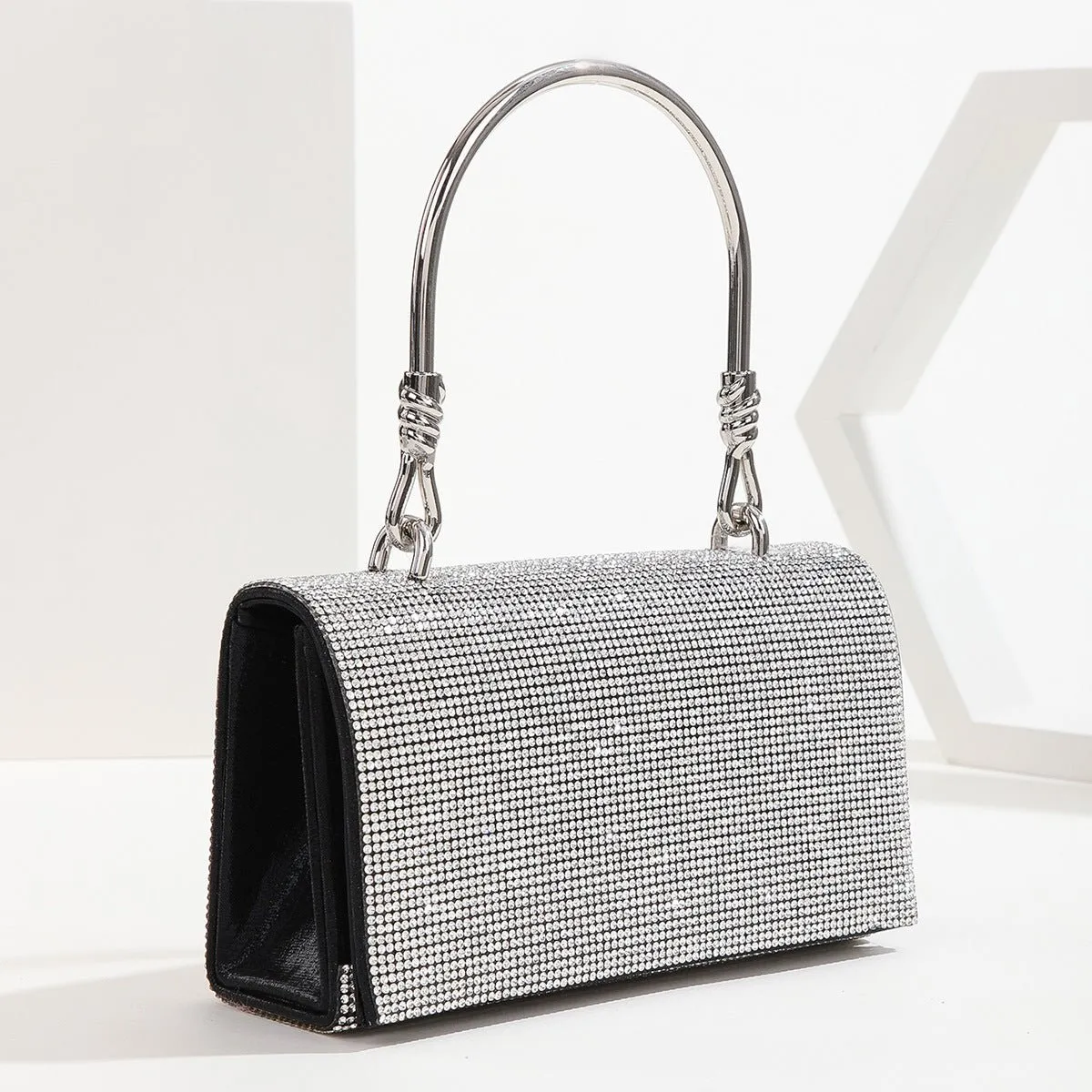 Square Handle Rhinestone Evening Party Clutch Bag