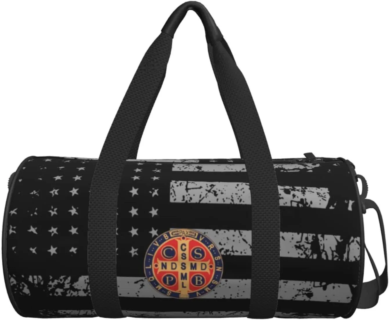 St Benedict Medal Holy Cross Logo Travel Luggage Duffel Bag Sports Rolling Foldable Duffel Bag, Black