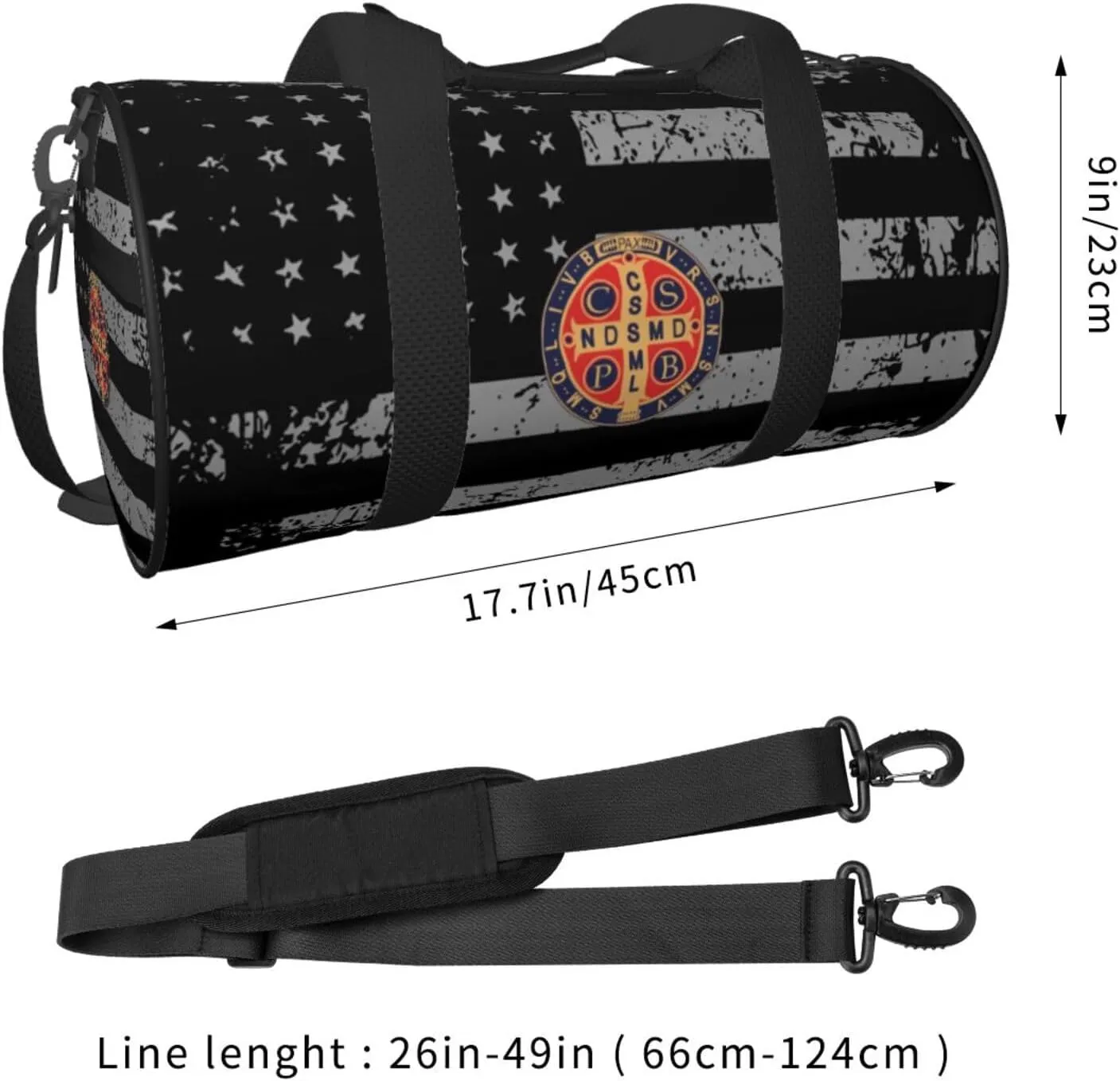 St Benedict Medal Holy Cross Logo Travel Luggage Duffel Bag Sports Rolling Foldable Duffel Bag, Black