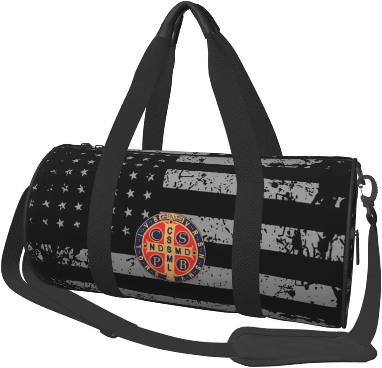 St Benedict Medal Holy Cross Logo Travel Luggage Duffel Bag Sports Rolling Foldable Duffel Bag, Black