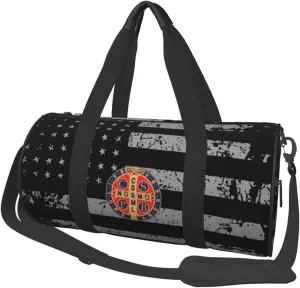 St Benedict Medal Holy Cross Logo Travel Luggage Duffel Bag Sports Rolling Foldable Duffel Bag, Black
