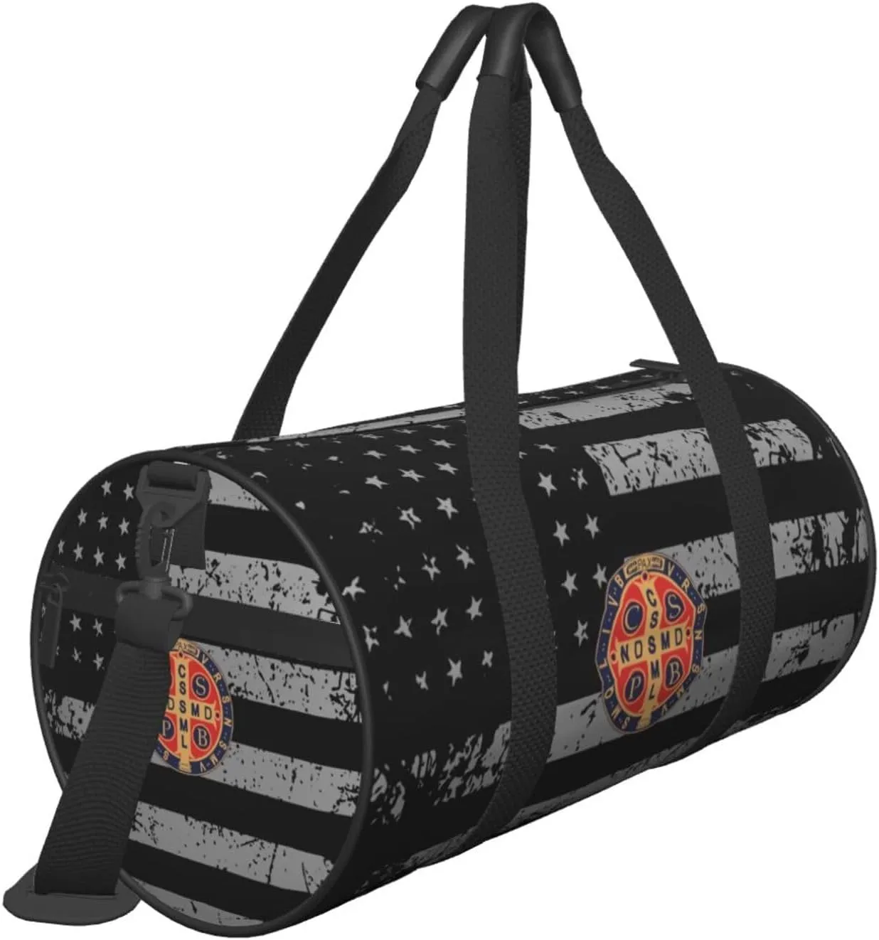 St Benedict Medal Holy Cross Logo Travel Luggage Duffel Bag Sports Rolling Foldable Duffel Bag, Black