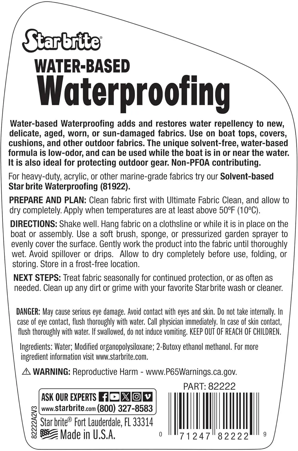 STAR BRITE Low-Odor Water-Based Waterproofing - Adds And Restores Water-Repellency And UV Protection To New, Delicate, Aged, Worn Or Sun-Damaged Fabrics