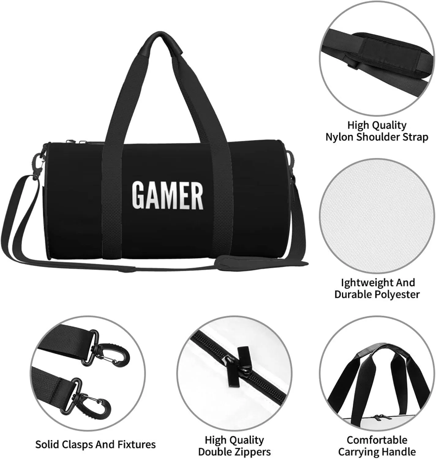Statement Gamer Travel Luggage Duffel Bag Sports Rolling Foldable Duffel Bag, Black