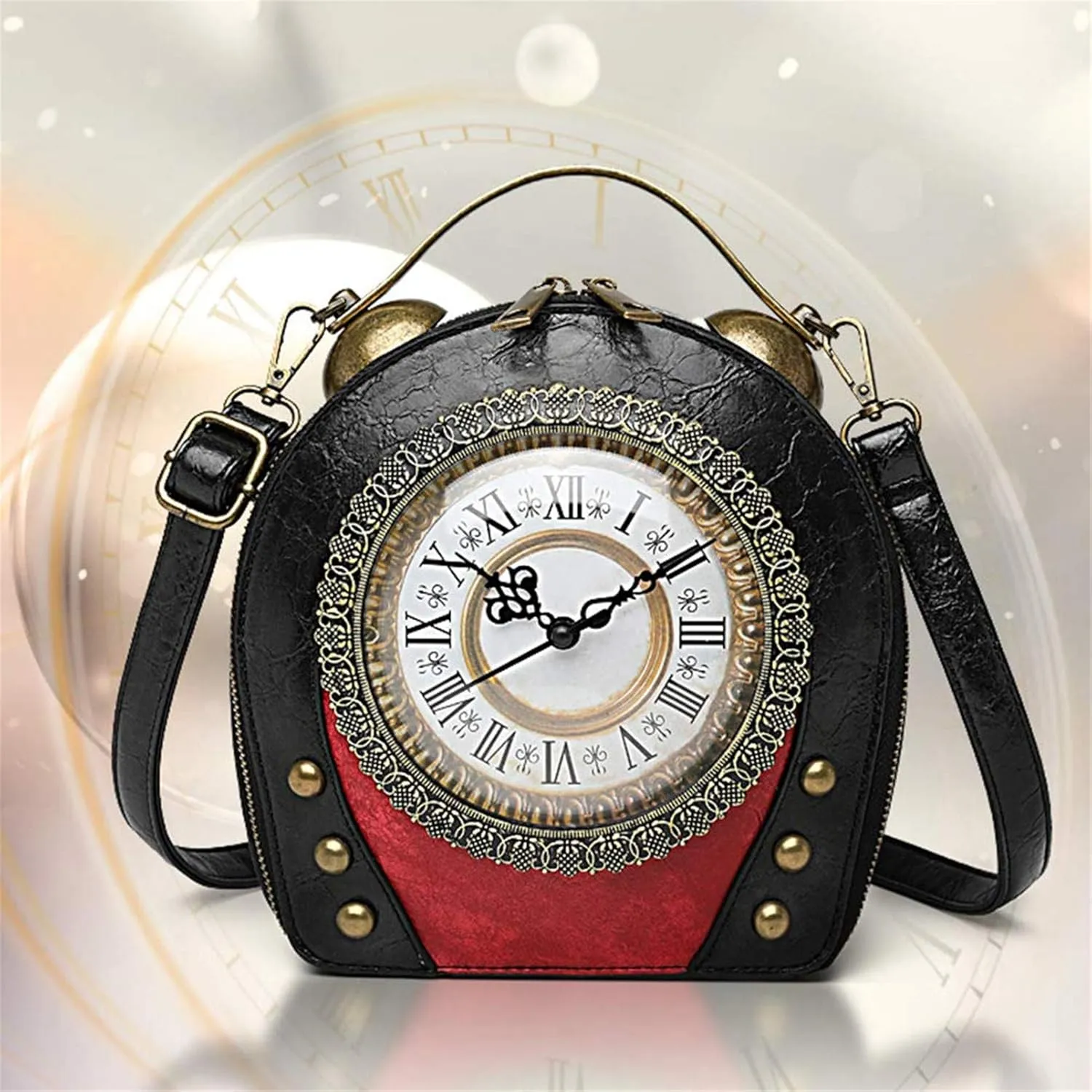 SteamPunk Handbags Women Real Working Clock Antique Shoulder Bag Pu Leather Retro Vintage Evening Cross Body Messenger Bag
