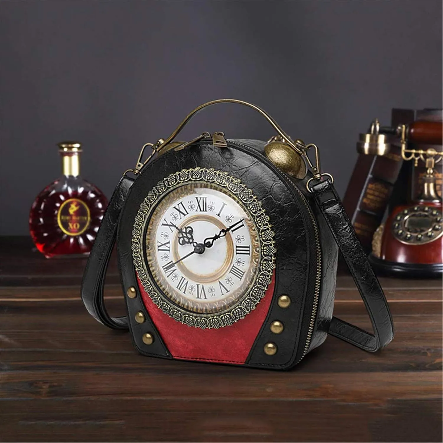 SteamPunk Handbags Women Real Working Clock Antique Shoulder Bag Pu Leather Retro Vintage Evening Cross Body Messenger Bag