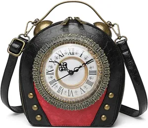 SteamPunk Handbags Women Real Working Clock Antique Shoulder Bag Pu Leather Retro Vintage Evening Cross Body Messenger Bag