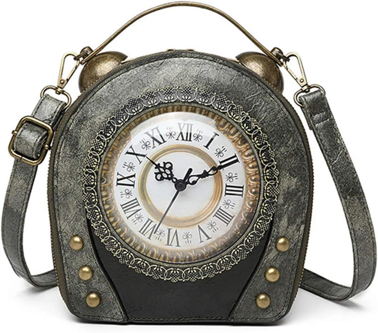 SteamPunk Handbags Women Real Working Clock Antique Shoulder Bag Pu Leather Retro Vintage Evening Cross Body Messenger Bag