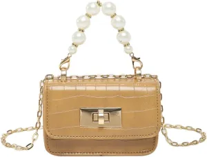 Stone Print Handbag With Chain Shoulder Bag