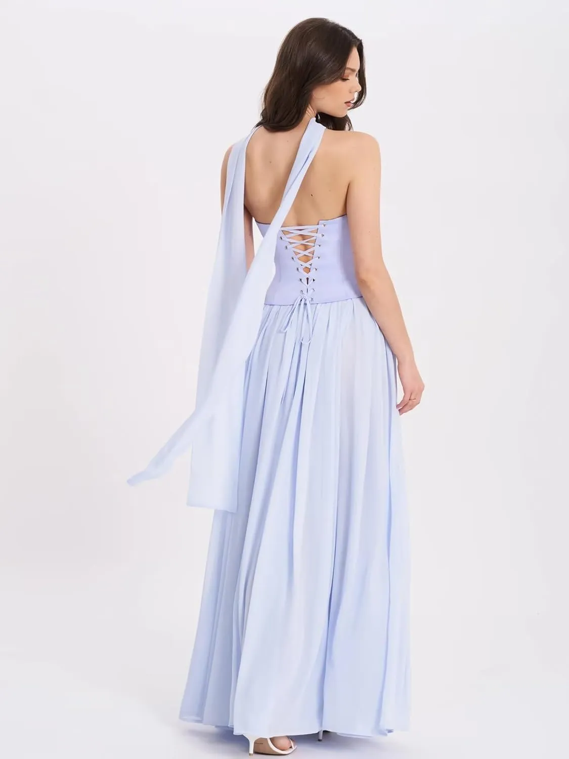Strapless Chiffon Bridesmaid Dresses Long with Scarf 2025 Satin Pleated Prom Dress with Slit RO309