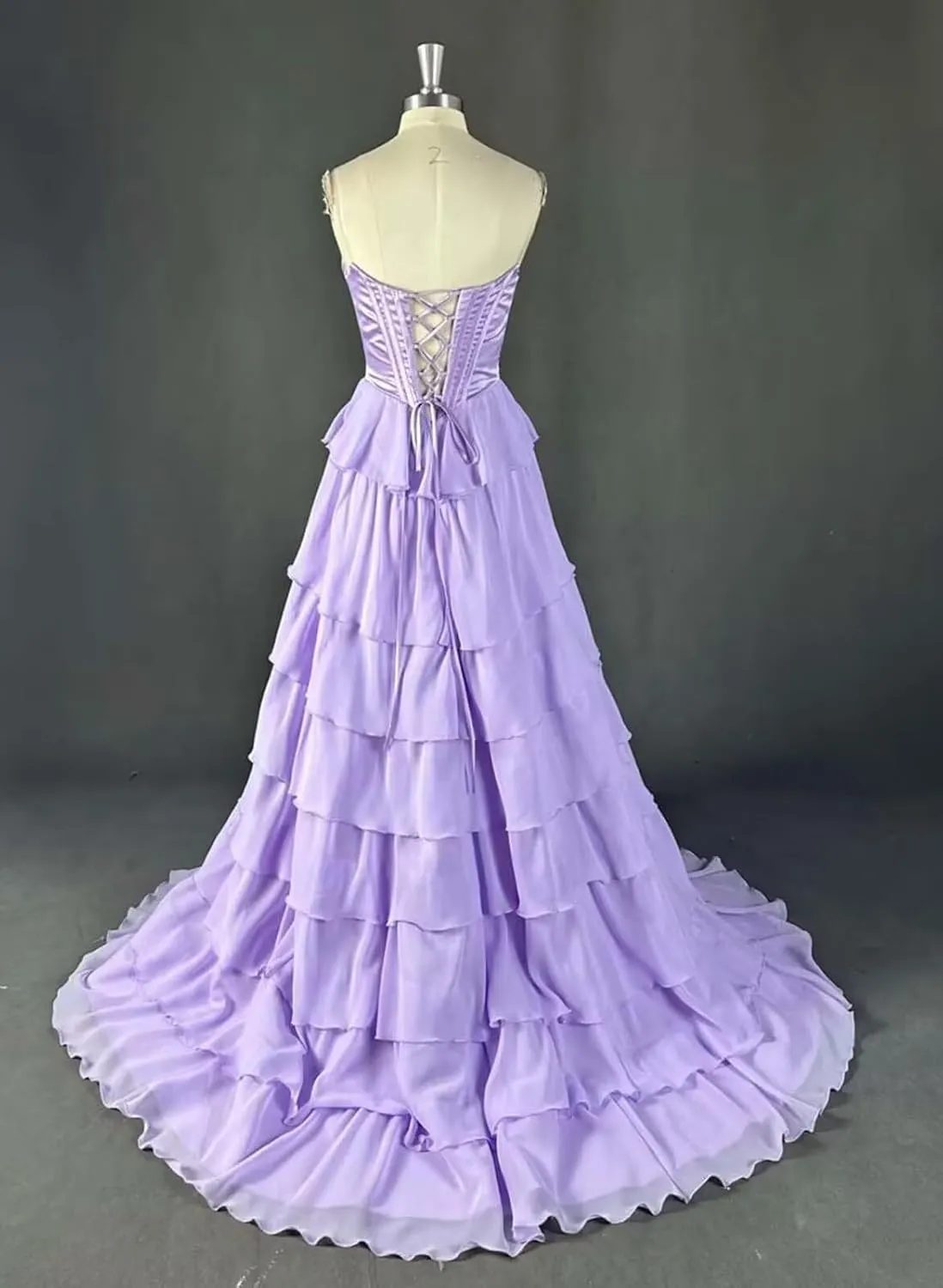 Strapless Corset Prom Dresses for Women 2025 Long Tiered Ruffle Chiffon Formal Evening Gowns with Slit