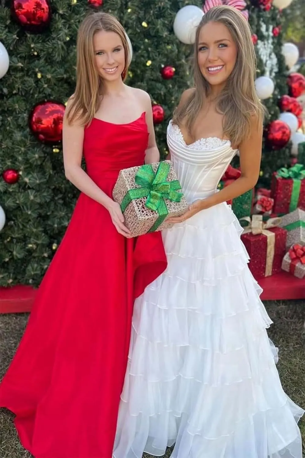 Strapless Corset Prom Dresses for Women 2025 Long Tiered Ruffle Chiffon Formal Evening Gowns with Slit