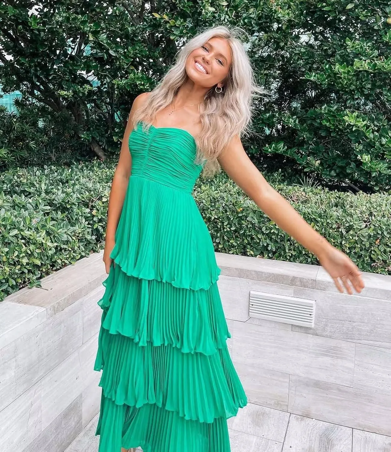 Strapless Ruffle Prom Dresses for Women Long Flowy Tiered Chiffon Formal Evening Gowns