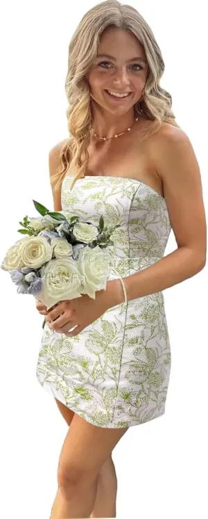 Strapless Short Prom Dress Foral Print Tight Bodycon Homecoming Dresses for Teens 2025 Cocktail Formal Dress
