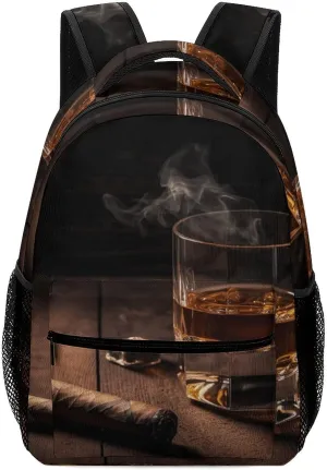 Stylish Backpack, Cigar & Whiskey Print Durable Backpack Travel Backpack Hiking Backpack Ergonomic Backpack Comfortable Backpack