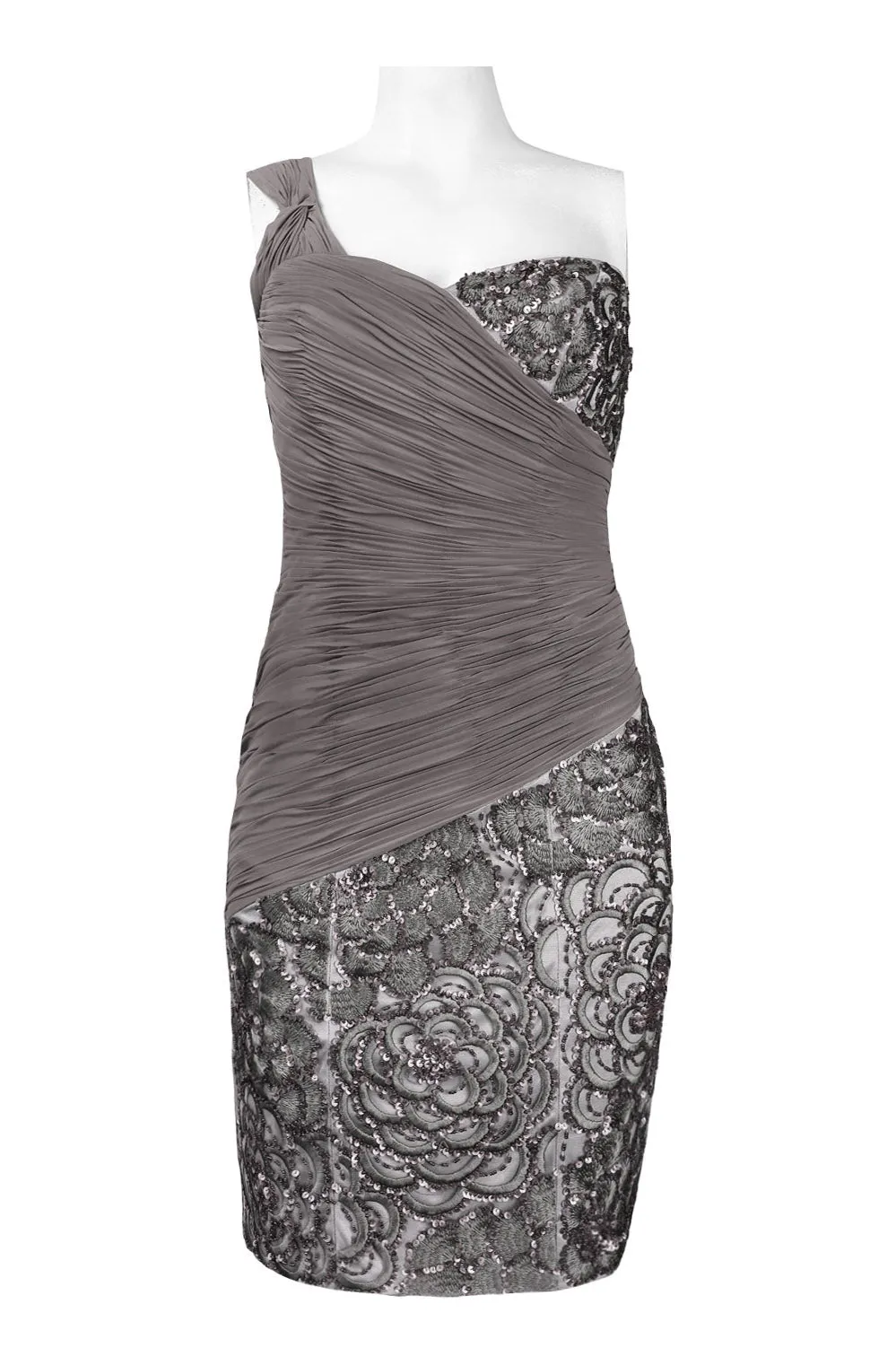 Sue Wong One Shoulder Embroidered Floral Dress