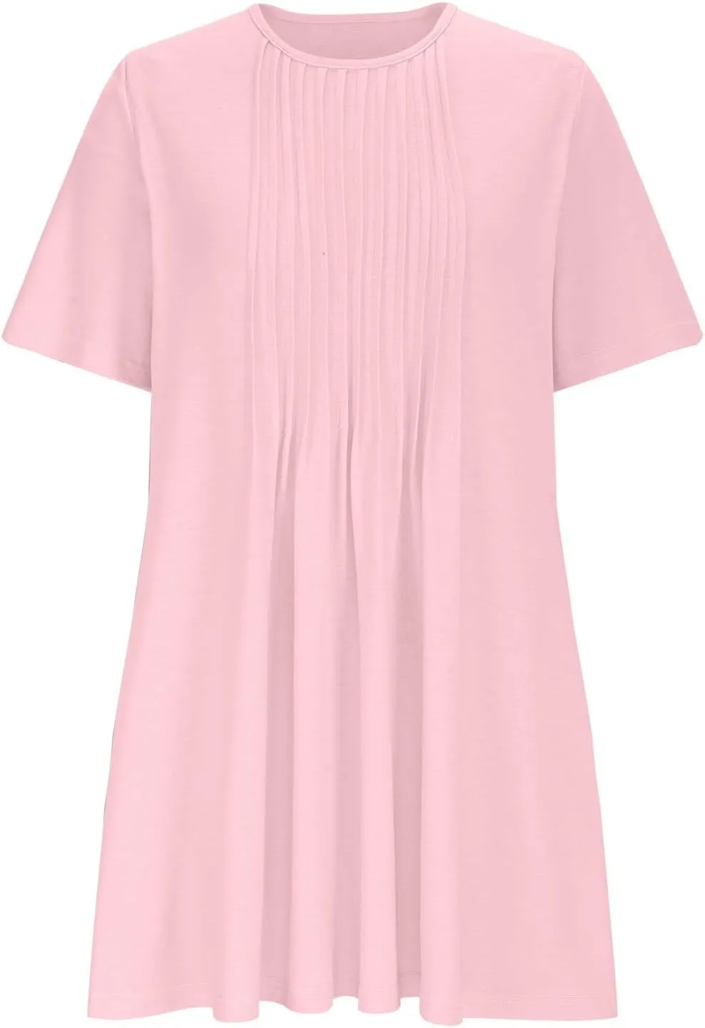 Summer Dresses for Women 2025 Pleated Short Sleeve Crewneck Womens Dresses Plain Casual Beach Dress with Pockets