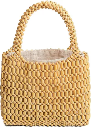 Sushinejing Tote Bag for Women Small Handmade Tote Purse Wood Beaded Retro Handbag
