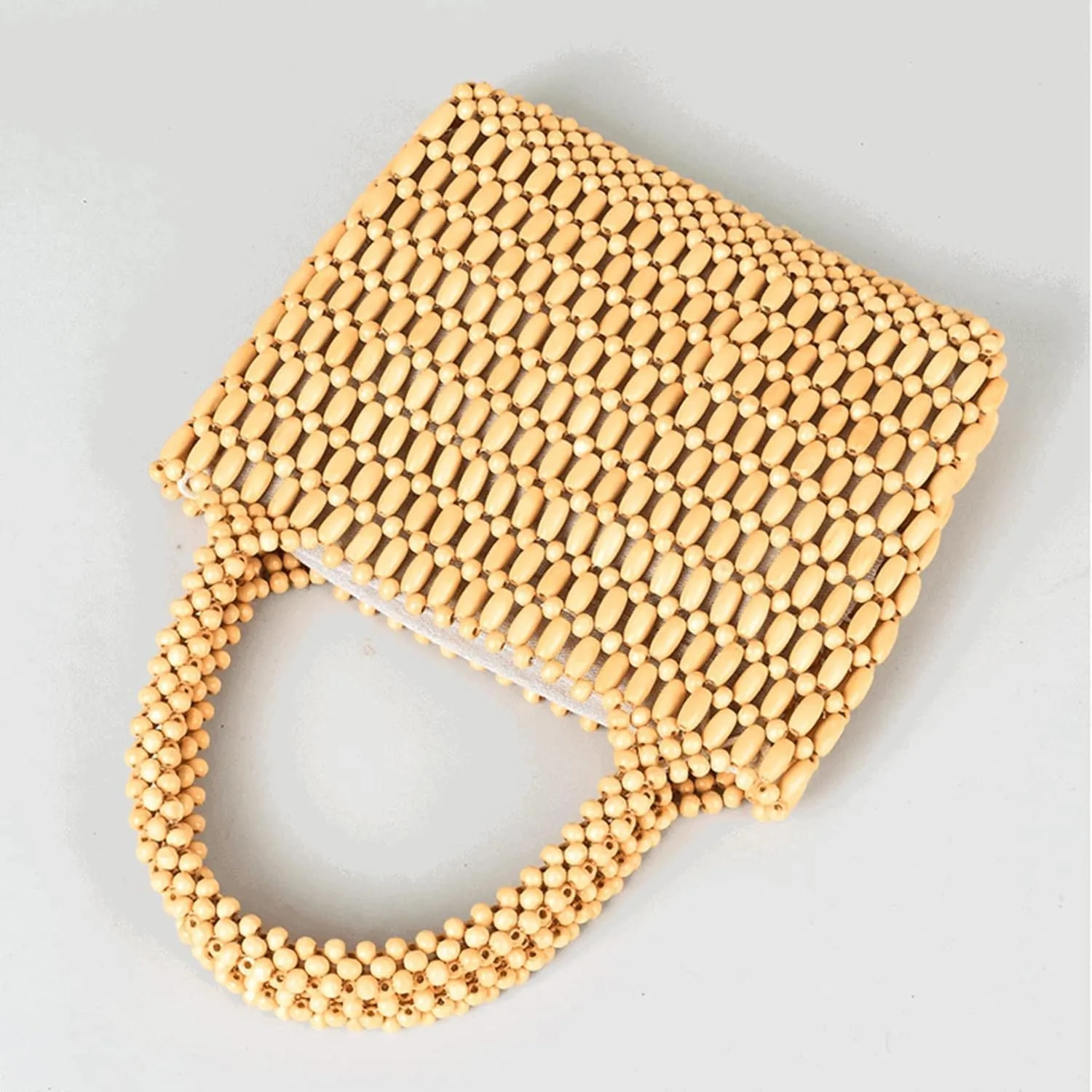 Sushinejing Tote Bag for Women Small Handmade Tote Purse Wood Beaded Retro Handbag