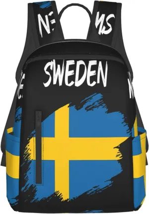 Swedish Sweden Flag Casual Laptop Backpack Travel Rucksack Sports Daypack Adjustable Strap Bags with Multi-Pockets for Working Running Camping