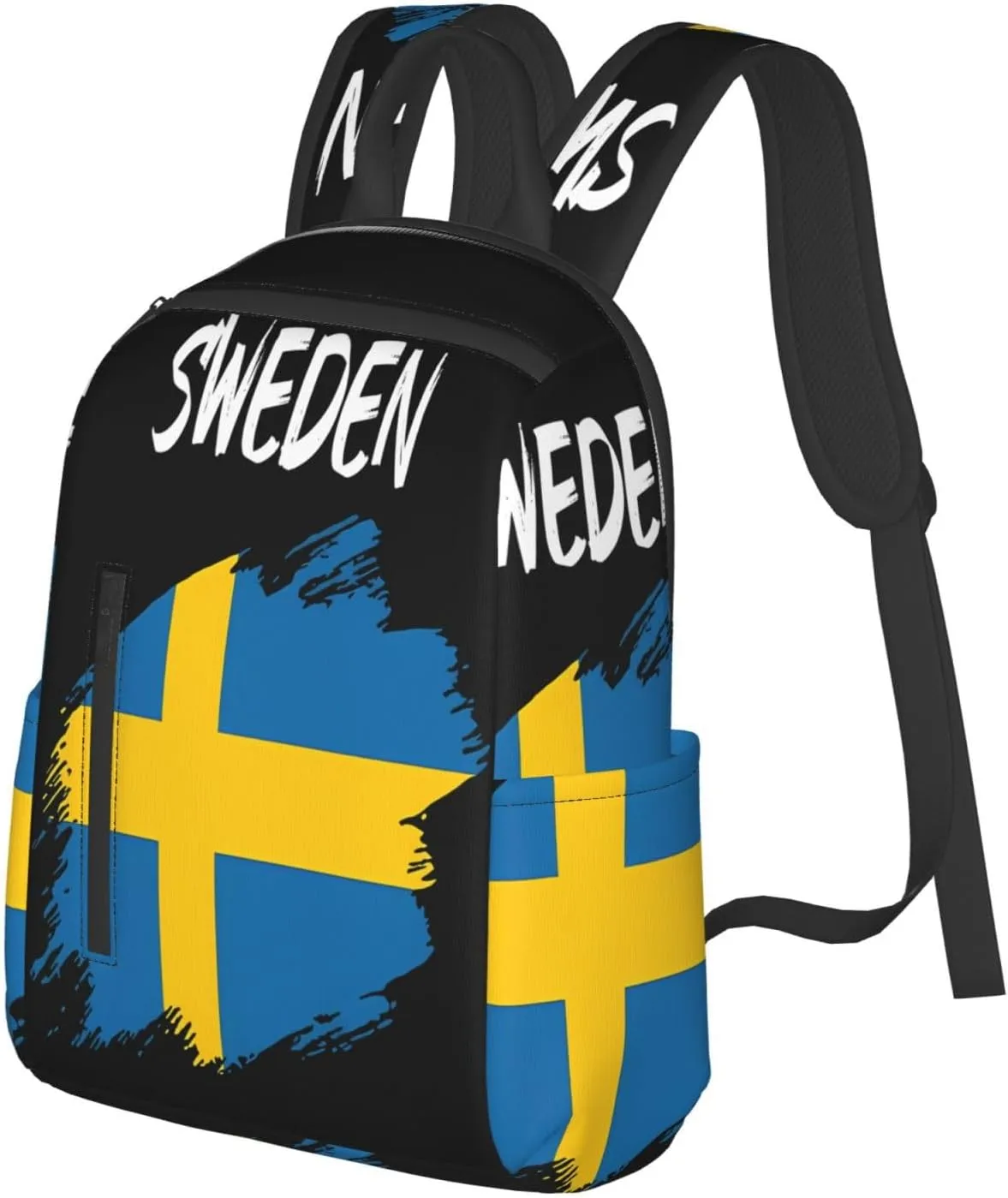 Swedish Sweden Flag Casual Laptop Backpack Travel Rucksack Sports Daypack Adjustable Strap Bags with Multi-Pockets for Working Running Camping