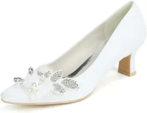 TarfiC Champagne Heels for Women Chunky Rhinestone Low Heels Dress Pump Sandals Bridal Wedding Party Evening Prom Dance Shoes
