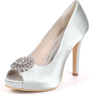 TarfiC High Heels for Women/Kitten Heels Slip On Round Toe Rhinestones Open Toe Pump Shoes,Party Wedding Fashion Shoes,Gifts for Women