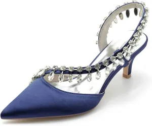 TarfiC Pointed Toe Kitten Heel Rhinestone Satin Wedding Shoes for Bride High Heels Slip on Bridal Shoes for Women Satin Heels Prom Party Shoes