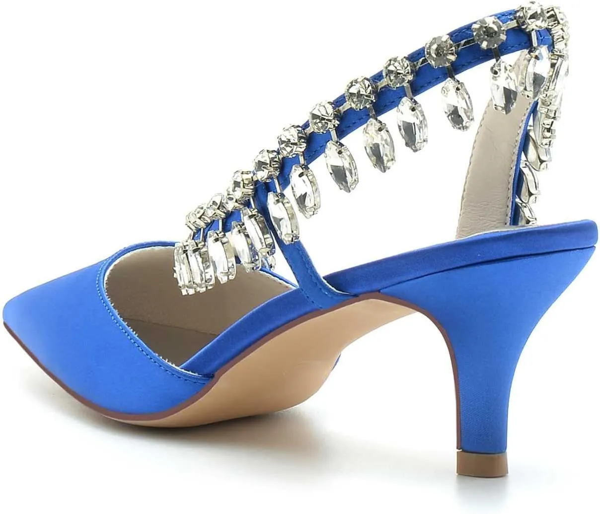 TarfiC Pointed Toe Kitten Heel Rhinestone Satin Wedding Shoes for Bride High Heels Slip on Bridal Shoes for Women Satin Heels Prom Party Shoes