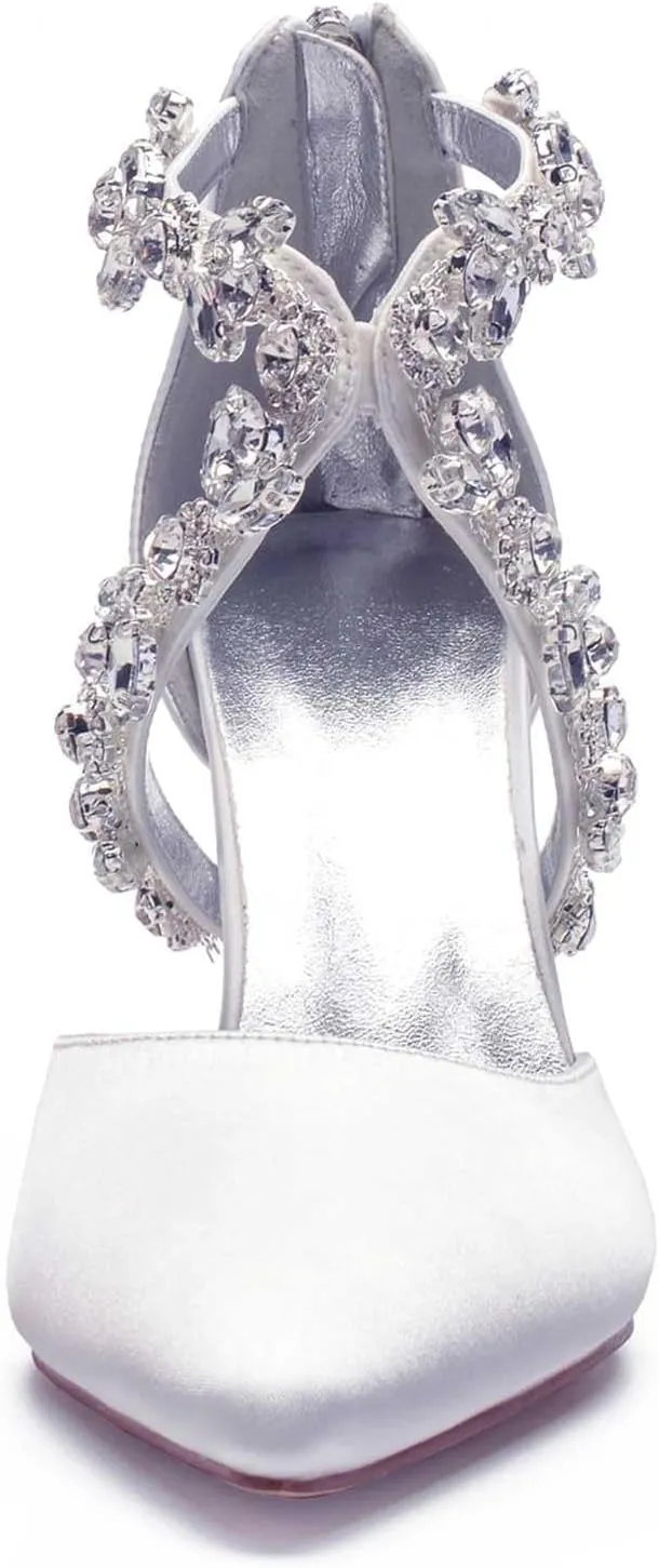 TarfiC Wedding Shoes for Bride High Heels Sandals Ankle Strap Pointed Toe Zipper Back Formal Prom Party Dress Shoes Pumps for Women