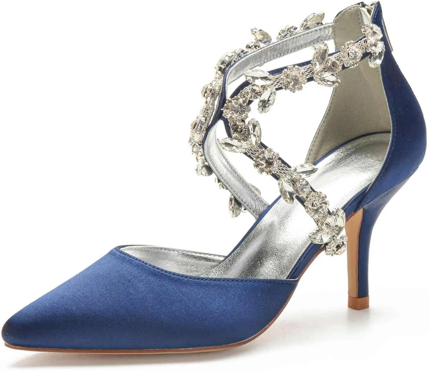 TarfiC Wedding Shoes for Bride High Heels Sandals Ankle Strap Pointed Toe Zipper Back Formal Prom Party Dress Shoes Pumps for Women