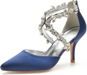 TarfiC Wedding Shoes for Bride High Heels Sandals Ankle Strap Pointed Toe Zipper Back Formal Prom Party Dress Shoes Pumps for Women