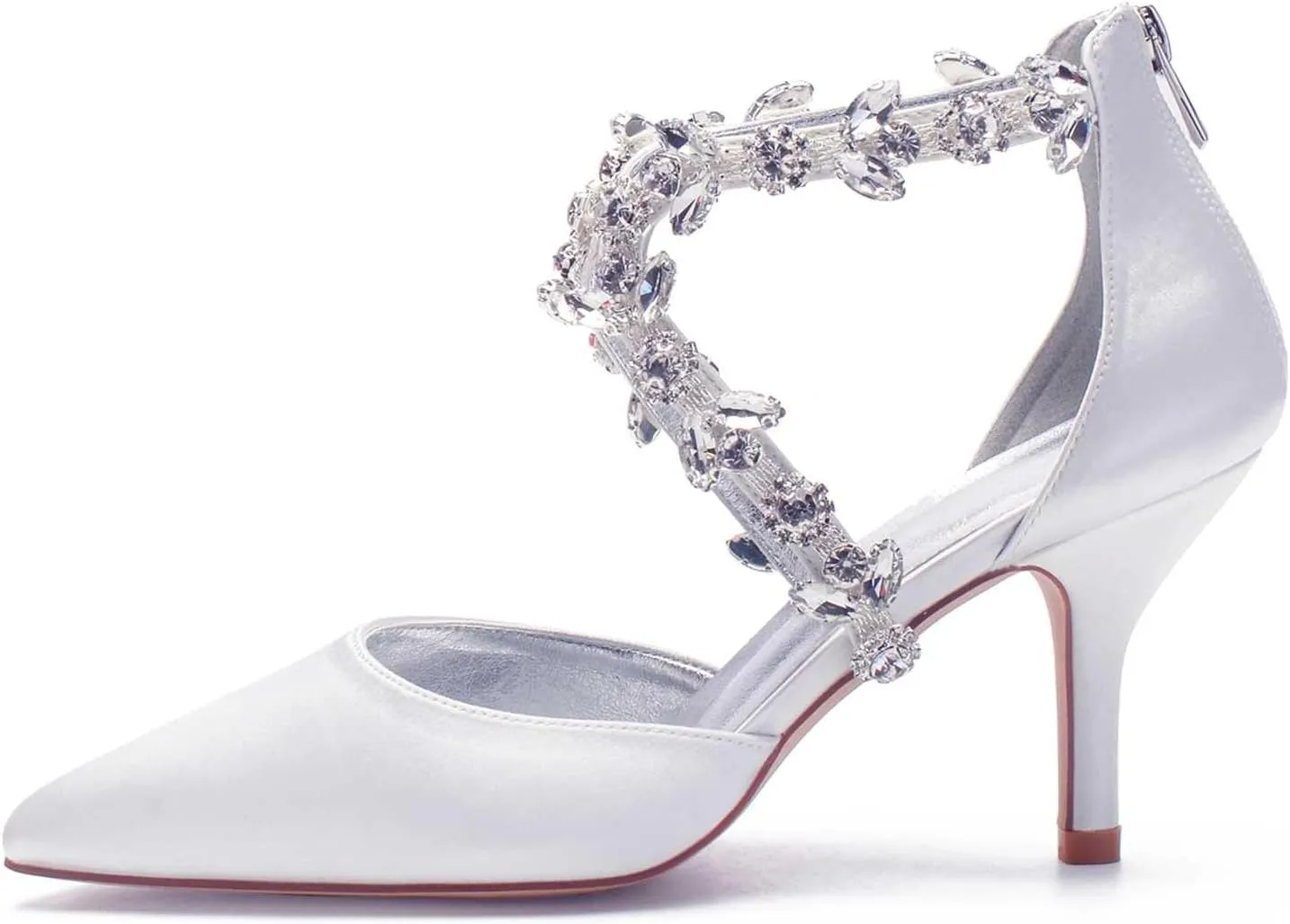 TarfiC Wedding Shoes for Bride High Heels Sandals Ankle Strap Pointed Toe Zipper Back Formal Prom Party Dress Shoes Pumps for Women
