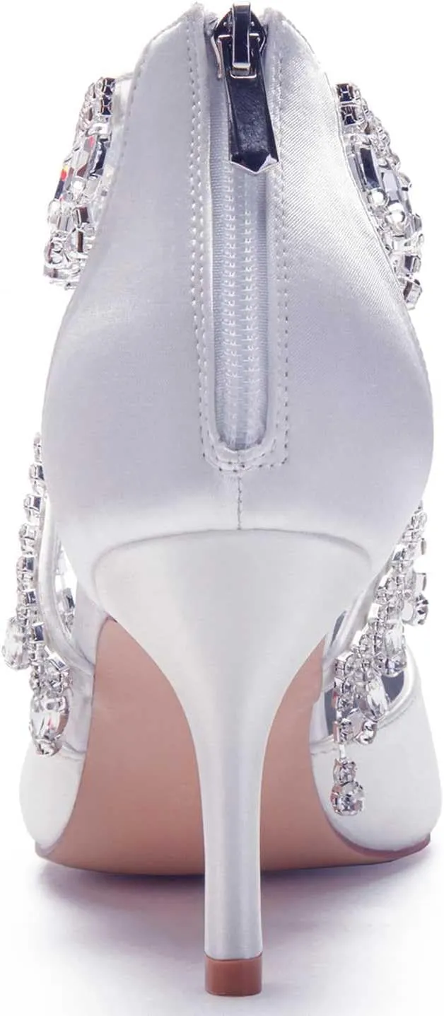 TarfiC Wedding Shoes for Bride High Heels Sandals Ankle Strap Pointed Toe Zipper Back Formal Prom Party Dress Shoes Pumps for Women