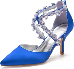 TarfiC Wedding Shoes for Bride High Heels Sandals Ankle Strap Pointed Toe Zipper Back Formal Prom Party Dress Shoes Pumps for Women