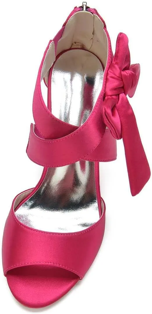 TarfiC Women's Low Block Heel Sandals Satin Bridal Chunky Ankle Strap Zipper Wedding Dress Shoes Low Heel Pump